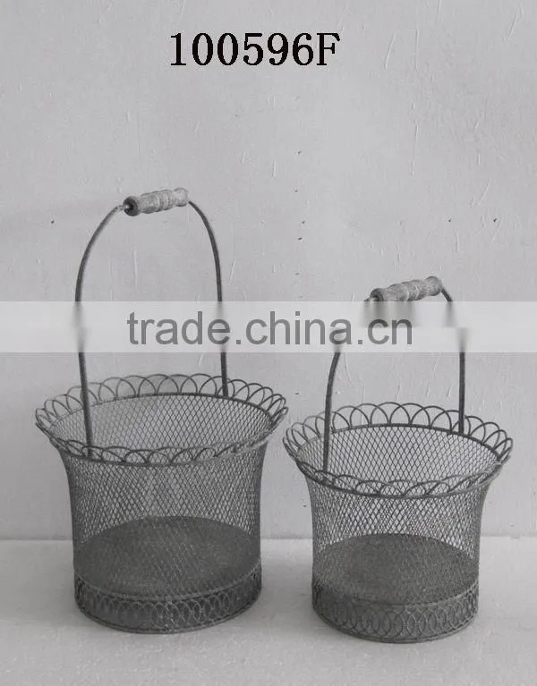French style round antique wire egg baskets for wholesale