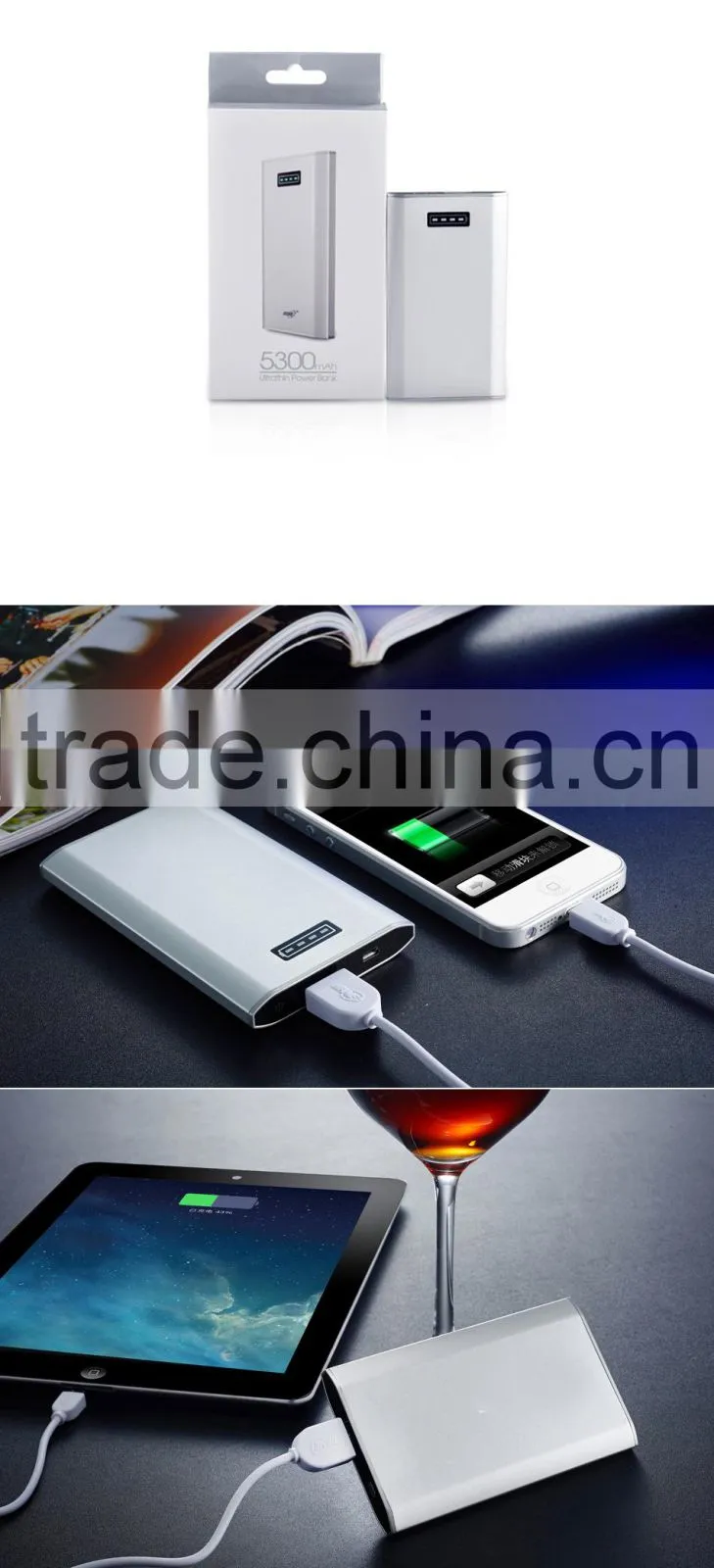 5300mah metal slim size external mobile power bank wit led indicator