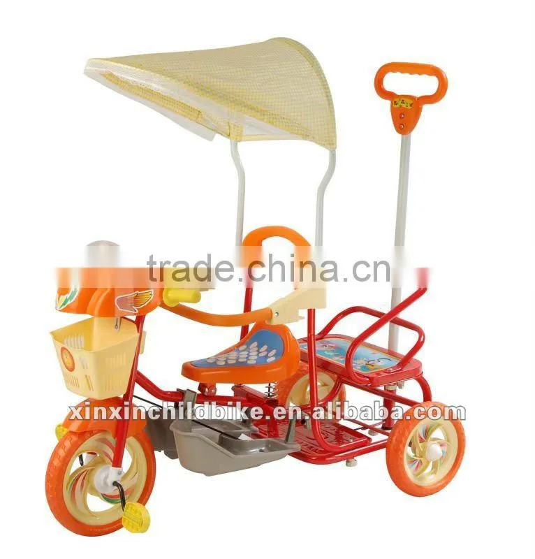 with double seat and can be ridden or pushed children tricycle and baby tricycle