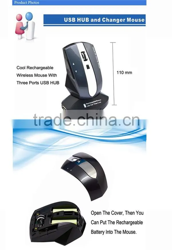 Universal optical wireless mouse rechargeable DPI mouse with usb docking station for TV and PC