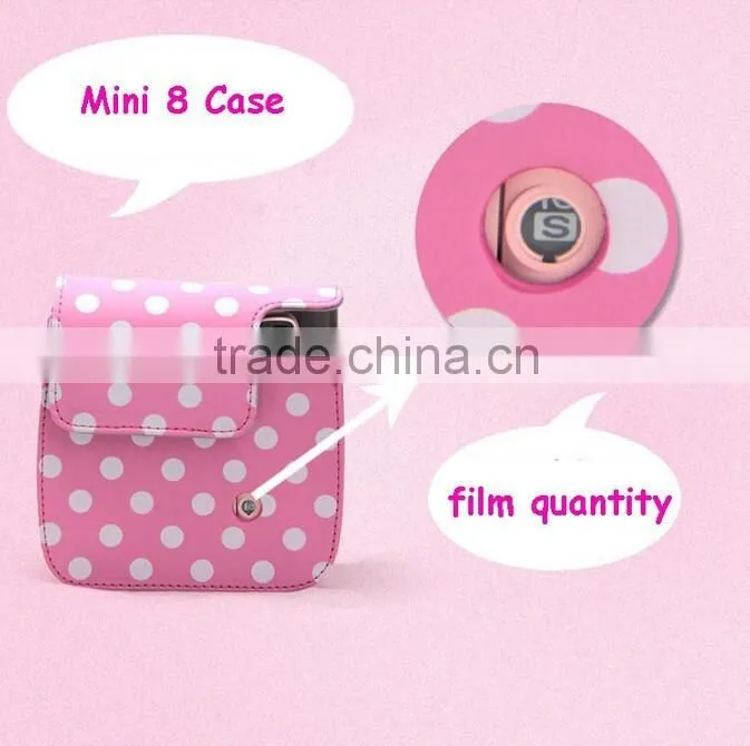 PU leather Pink Dot Fuji instax Mini Case Bag for Fujifilm Instax Mini8 Case with Shoulder Strap