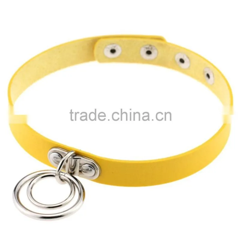 Hot Sale Fashion Sexy Punk Gothic Leather Choker necklace Round Metal Pendant Buckle Collar Anime Necklaces