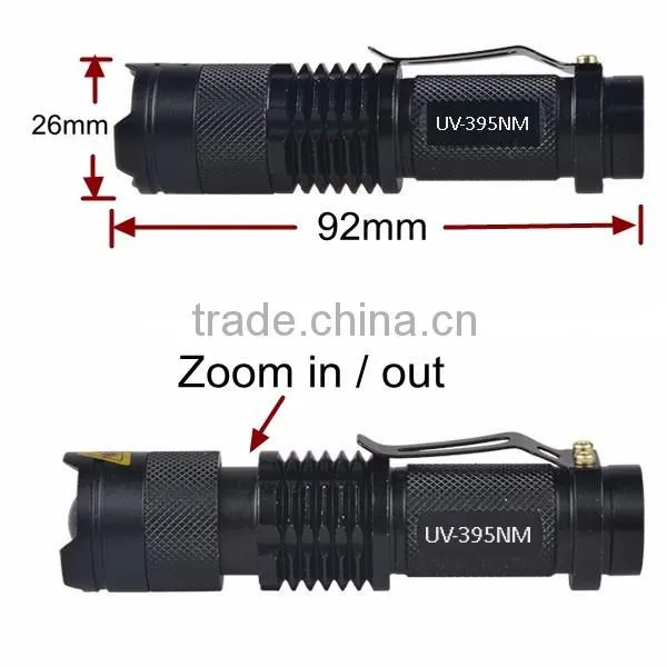 Mini Pocket UV LED 395NM Ultra Violet Zoomable UV Black Light Torch