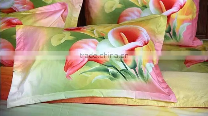 2015 fashion reactive printed flower 100% natural cotton 3d bed cover set
