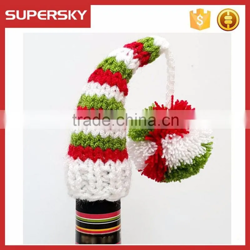 C1573 Christmas beer bottle decorations knit toppers bottle santa knitted hat and scarf set