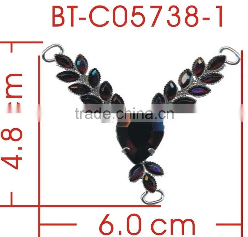 Fashion Black V Shape Acrylic Stone Connector Rhodium Metal Belt Buckle