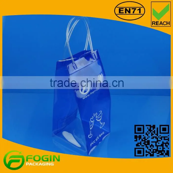 Durable Plastic PVC Water Resistant Chiller Cooler Wine Bottle Ice Bag with Tube Handles