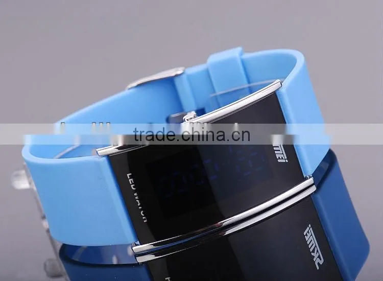 Blue Silicone Mirror Watch LED Digital Display Jelly Wrist Watch