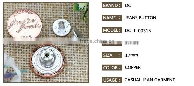 Furniture guangzhou Vogue Custom Made Metal Jeans Button for leather jacket
