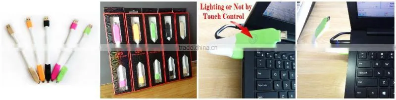 20 cm led light micro usb cable with flash colorful light for mobile phone
