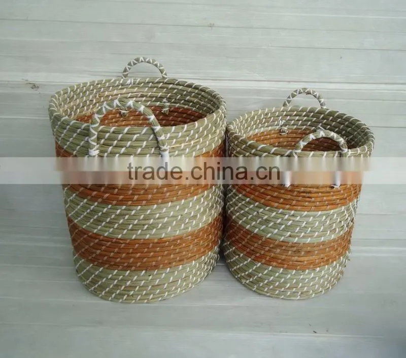 Pink and natural Seagrass handicraft basket