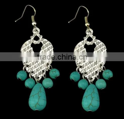2016 New Design Boho Vintage Alloy Turquoise Long Earrings For Women