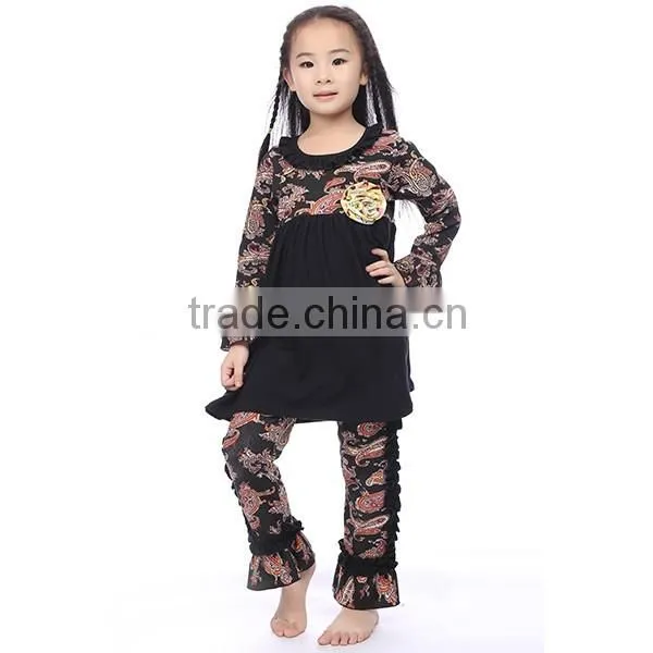 Wholesale boutique girl clothing solid ruffle cotton Long Sleeve blouses