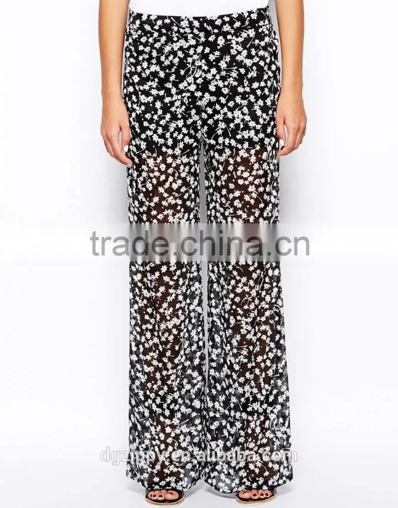New style loose fit semi-sheer chiffon women's pants palazzo pants