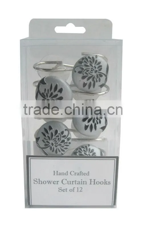shell style polyester shower curtain with resin hooks