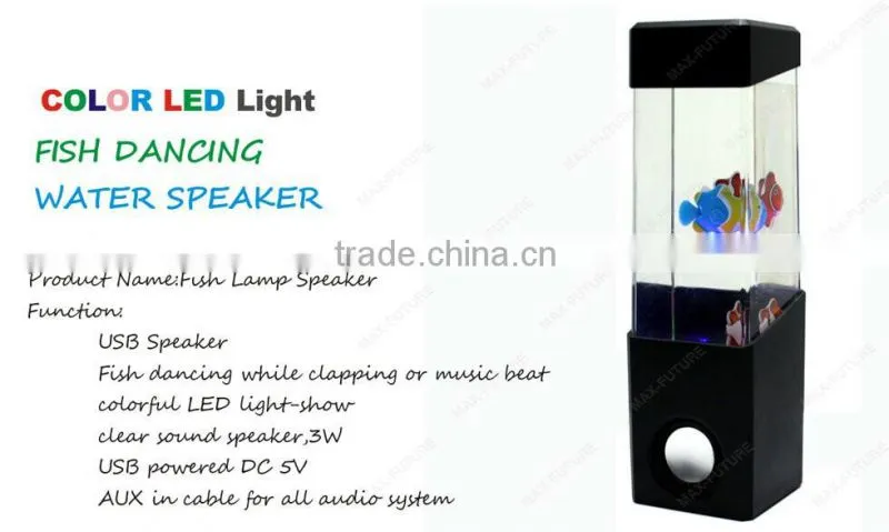 Mini Color LED Water Aquarium Speaker with Jellyfish/Marble/Fish F-1218 J/M/F