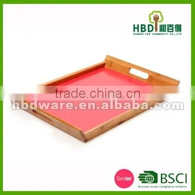 3 pcs set bamboo food serving tray with red color base