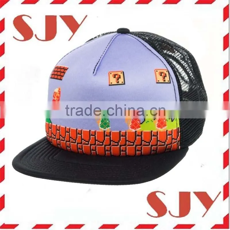 Flat Billed Trucker Cap With Mesh Back M L XL Adjustable Hat