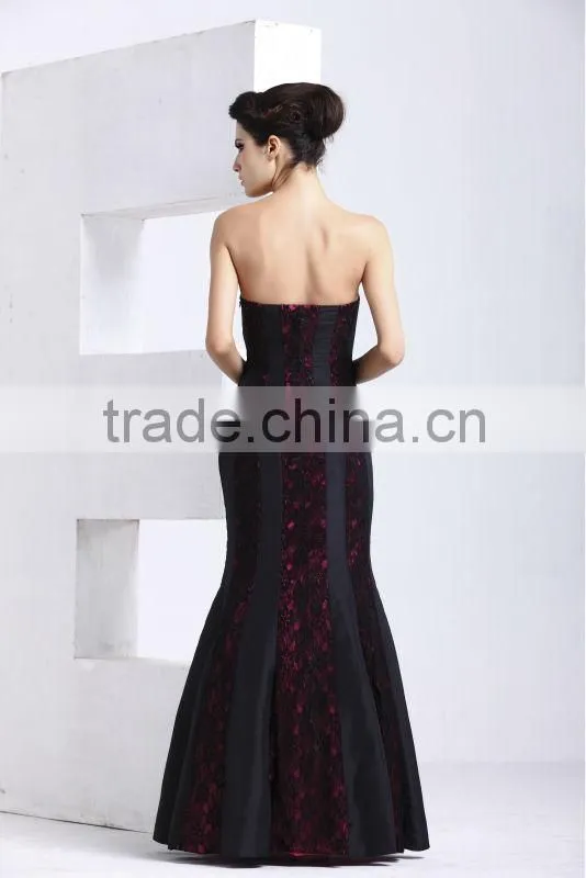 Sexy backless off-shoulder v-neck fishtail taffeta beaded long lace best evening dress