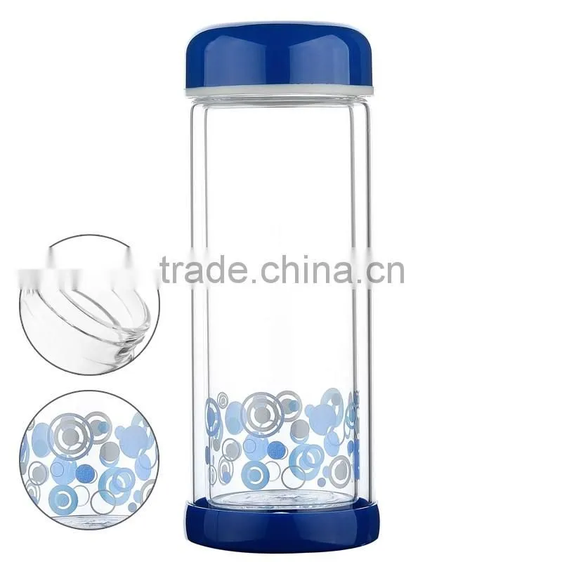 200ml Drinking Water Bottles with Colorful Lid Double Wall Glass Water Bottle for Tea