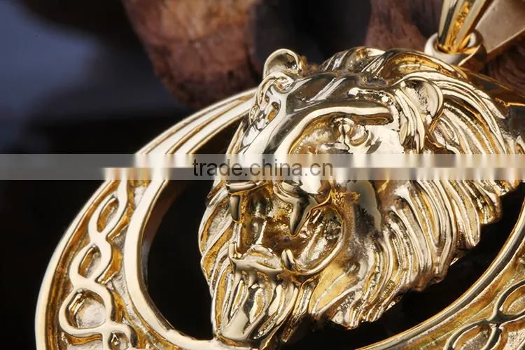 2015 new design high polish animal head gold coin pendant