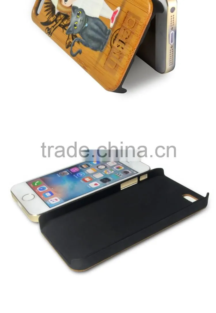 Colorful painting PC+wood case for iphone 6, new arrival back cover case For iphone 7