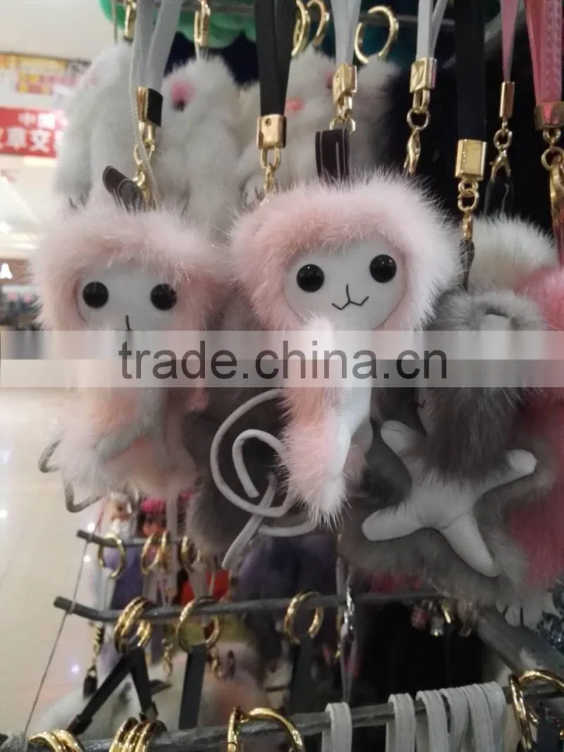 wholesale fashion little monkey key chain with mink fur
