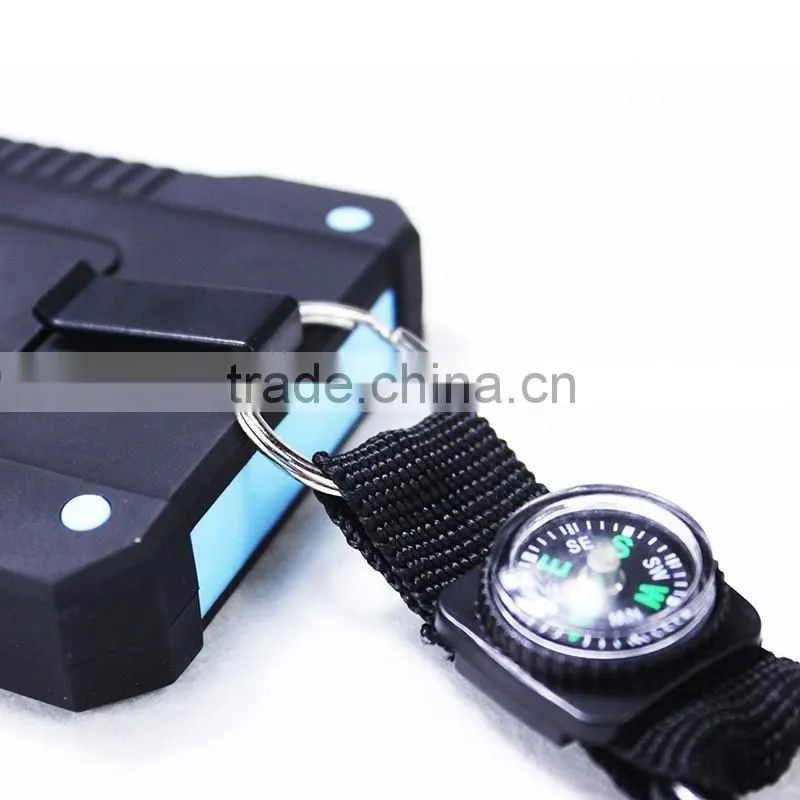 Waterproof 10000mah mini portable solar charger cell phone with camping light and compass
