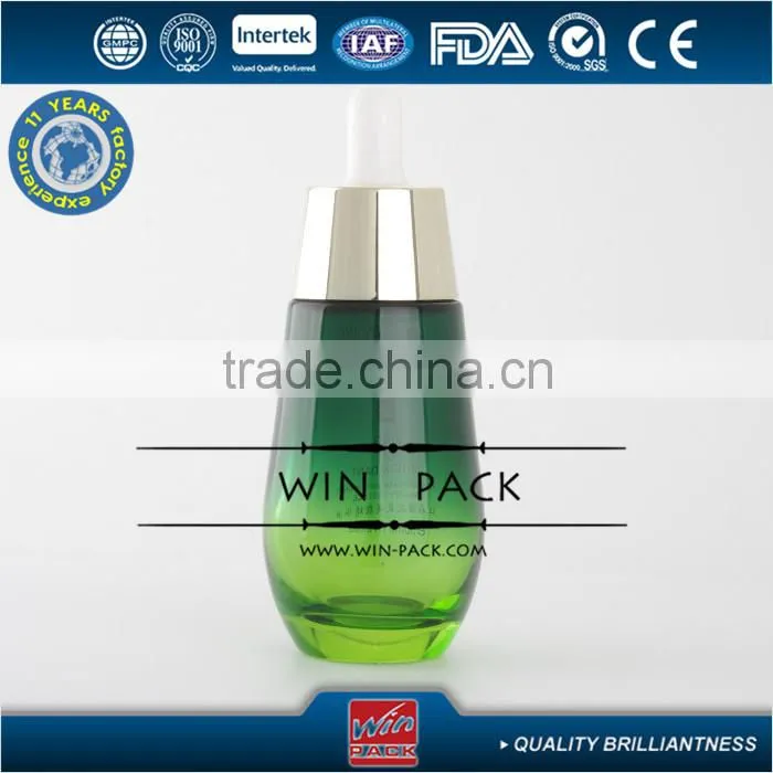 20ml green tapered special type glass dropper bottle, high quality dropper bottle with aluminum cap