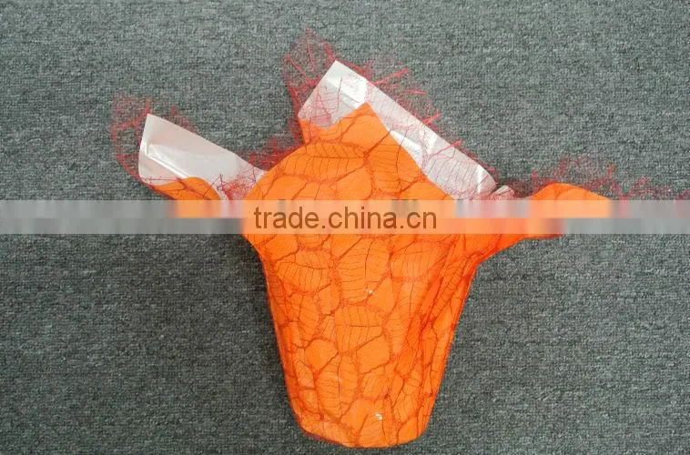 Decorative pot covers/bopp pearlized film pot cover with mesh/garden flower pot