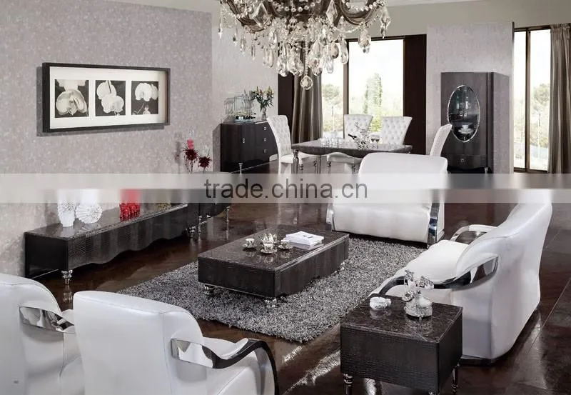 E123 luxury crocodile pu cabinets stainless steel tv stand/wall unit with marble top for hotel/living room furniture