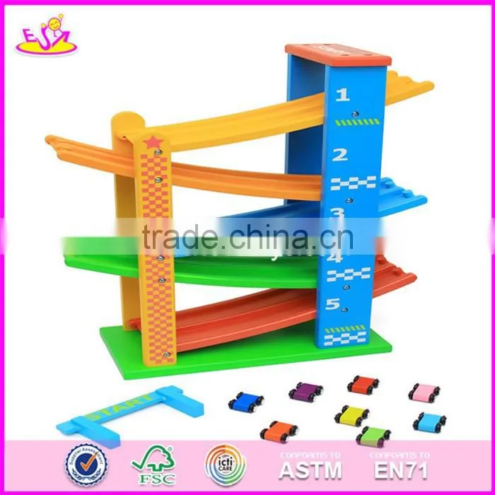 2017 new design 3 levels kids cartoon wooden toy race track W04E051
