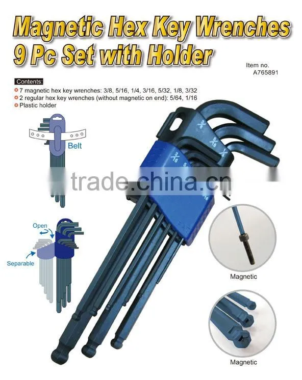 Magnetic Hex Key Wrenches 9 Pc Set with Holder