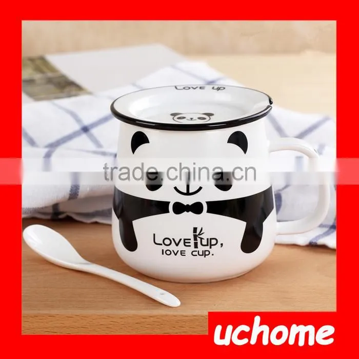 UCHOME High Quality Cartoon Ceramic Coffee Tea Milk Breakfast Cup Mug With Lid