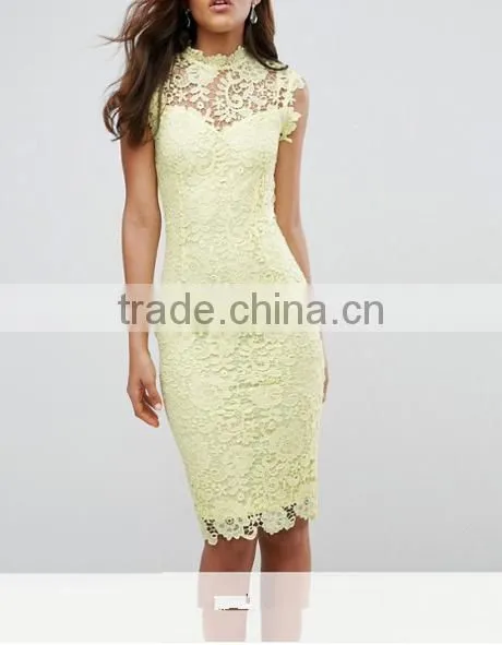 China fashion clothing/Embroidered Lace Hanky Hem Dress