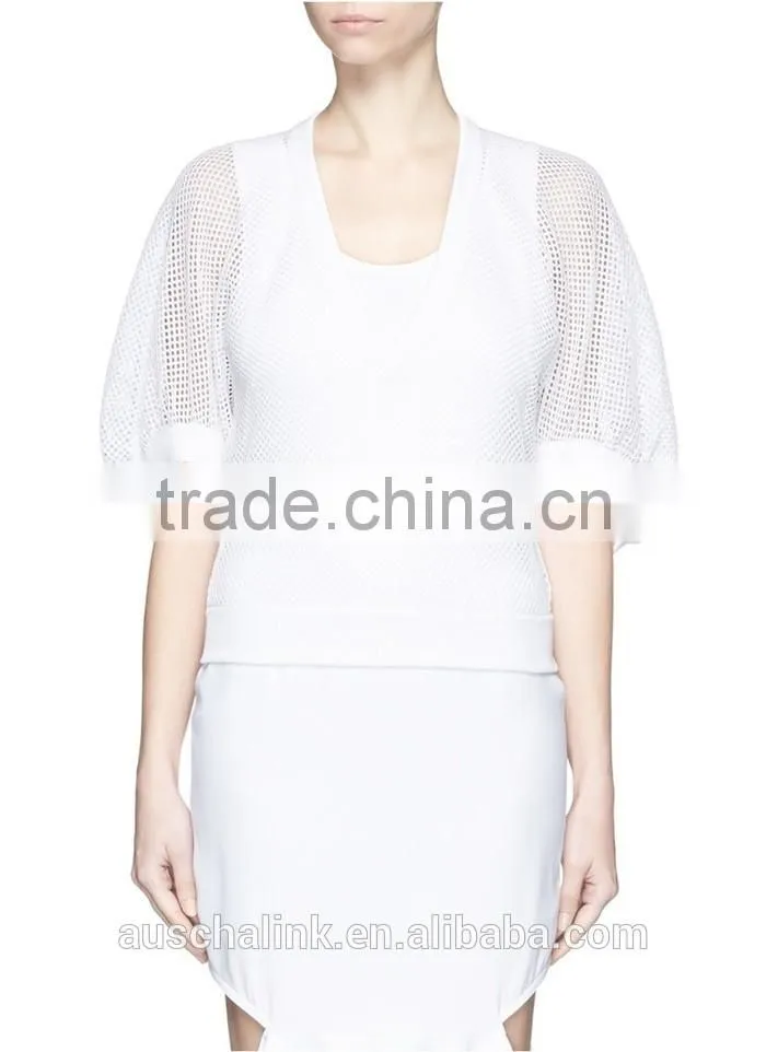 korea style fashion design lady custom bell sleeve mesh knit sweater