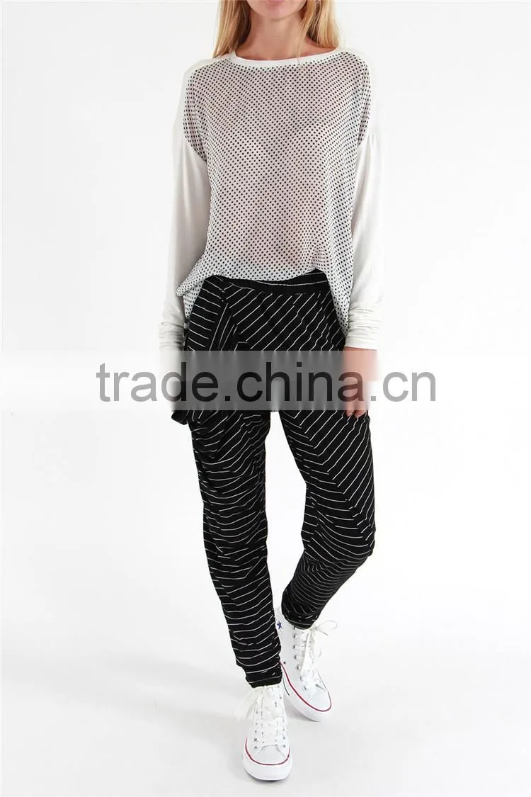 Striped stylish women joggers long harem pants casual loose pants
