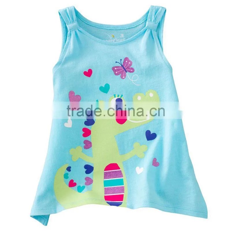 fashion girls sleeveless cartoon t-shirts children's blue with little girls princess tops