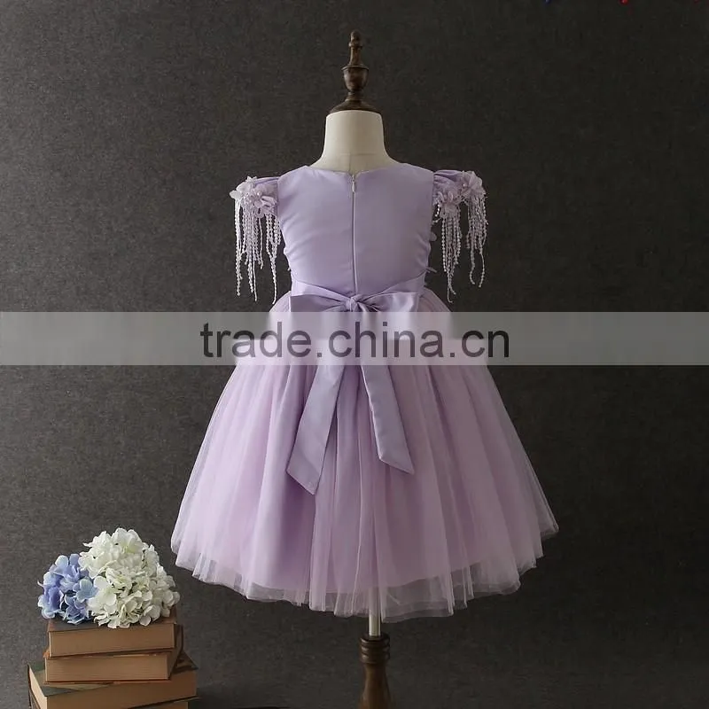 OEM baby girls Lovely Purple Embroidery flower Tassel Party dresses net frock design Tulle Fluffy baby first communion dress