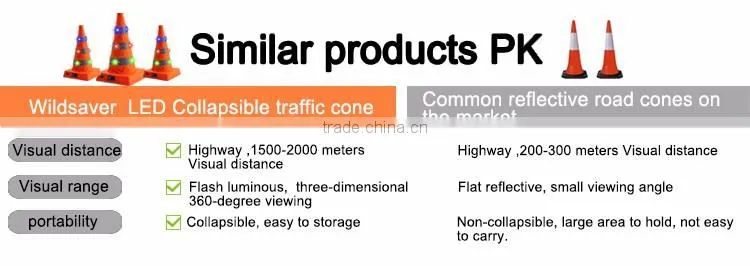 road safety traffic parking cones with flashing LED lights