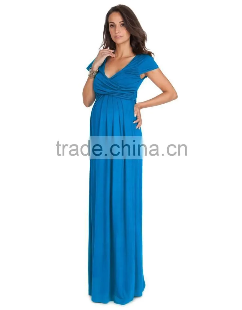 hot sale aqua draped maternity maxi dress pregnant evening dress