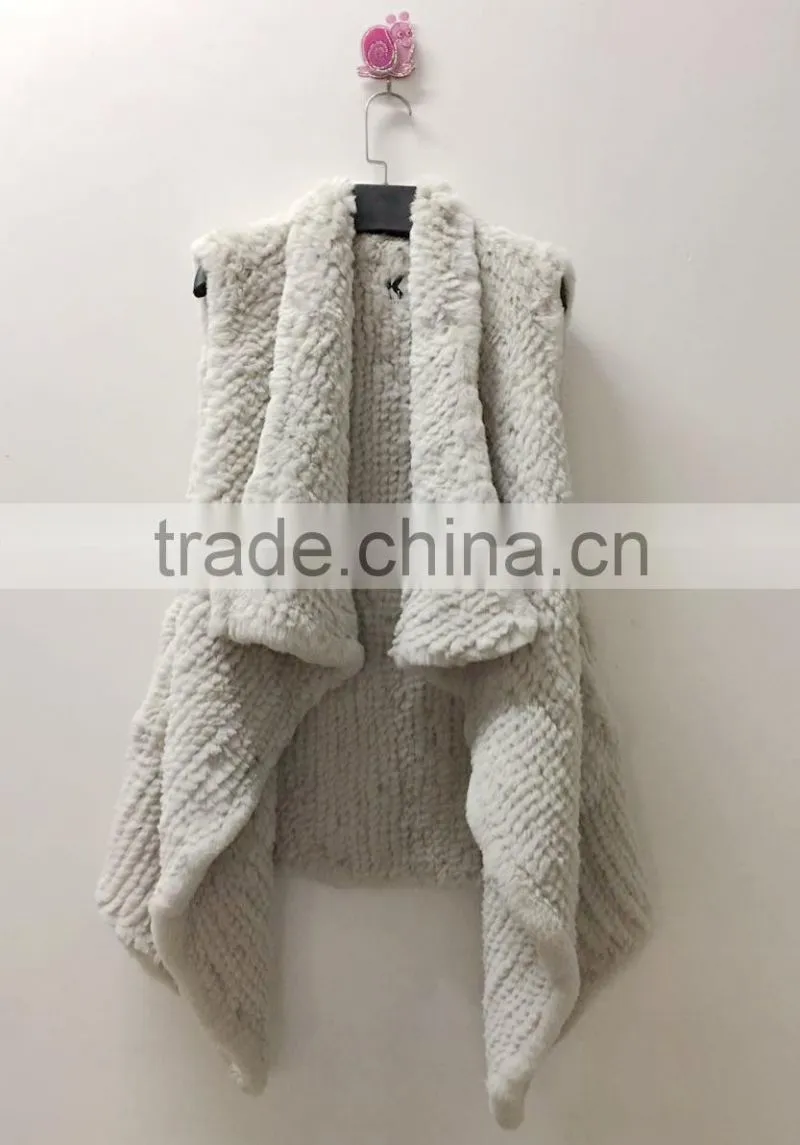 YR1026 Super Quality Real Rabbit Hand knitted Waterfall Vest Cropped Fur Waistcoat