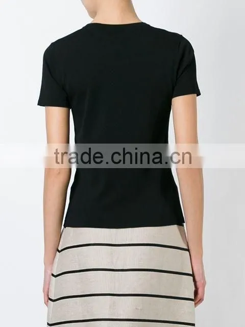 Custom Women Pure Black Plain Short Sleeve T-Shirts,Oem Cotton Blank Plain T Shirts for women