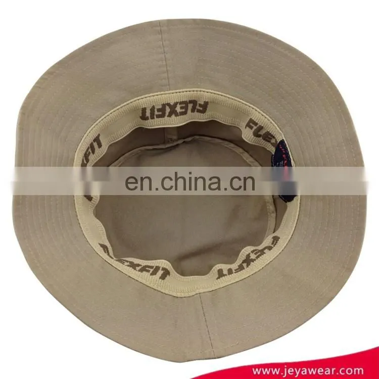 wholesale heavy cotton jacquard elstic sweatband bucket hat with embroidery patch
