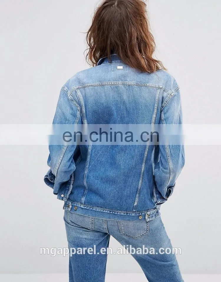 Wholesale Oversized Women Blue Plain Denim Jacket