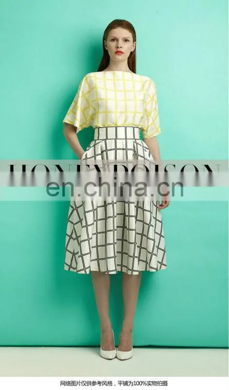 2014 Hot selling short sleeve grid new style dress