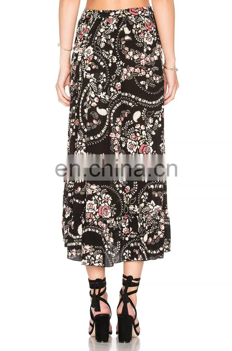 Hot sale sexy ladies hawaiian floral printing skirt with side split