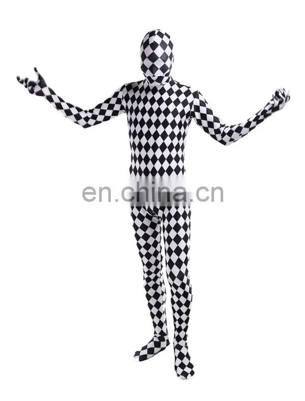 Full Body Lycra Spandex Zentai Costume Black White Check Catsuit Grid Size S M L XXL