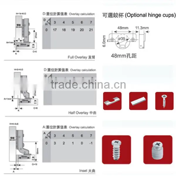 hot sale 35mm cup two way full overlay furniture hinge,use for cabinet door
