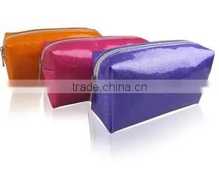 Dazzling horizontal version pure color cosmetic bag with inside patch pocket